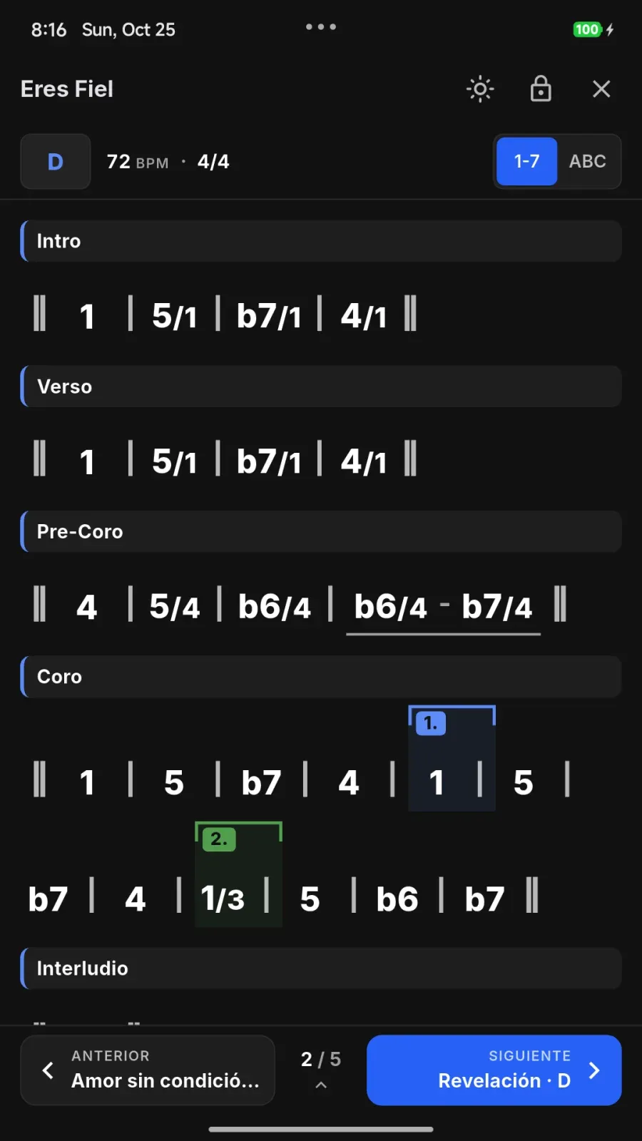 Modo Performance de OnCue en un teléfono